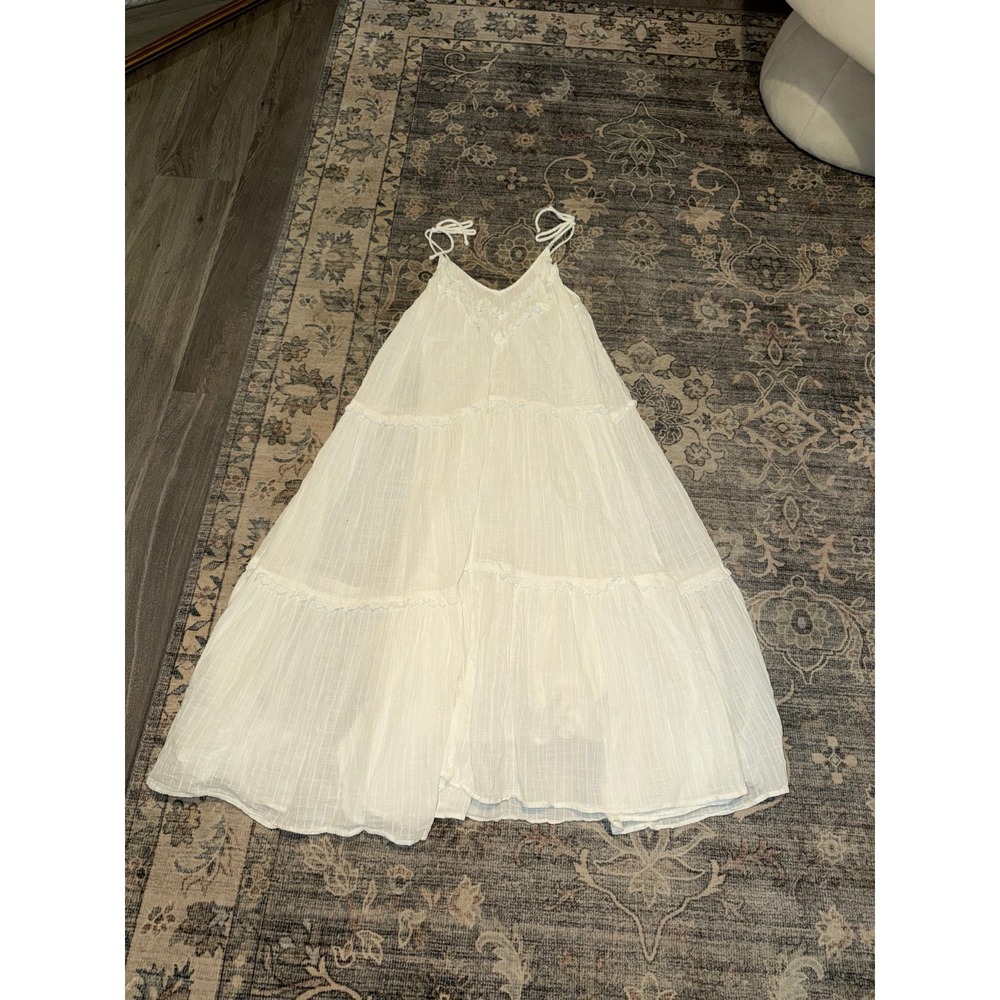 Zara White Linen Tiered Ruffles Maxi Dress